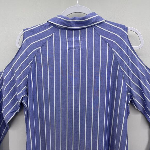 Rails Sadie Ocean Stripe Cold Shoulder Blue White Button Down Shirt - Picture 4 of 9